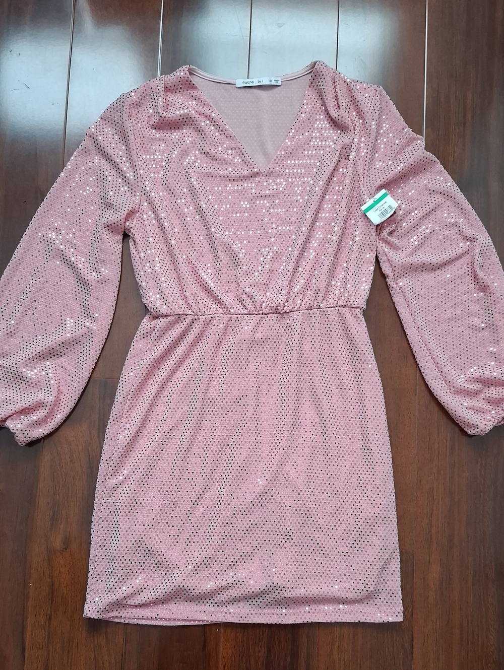 Embellished Dusty Pink Sequin Mini Dress with V-Neck